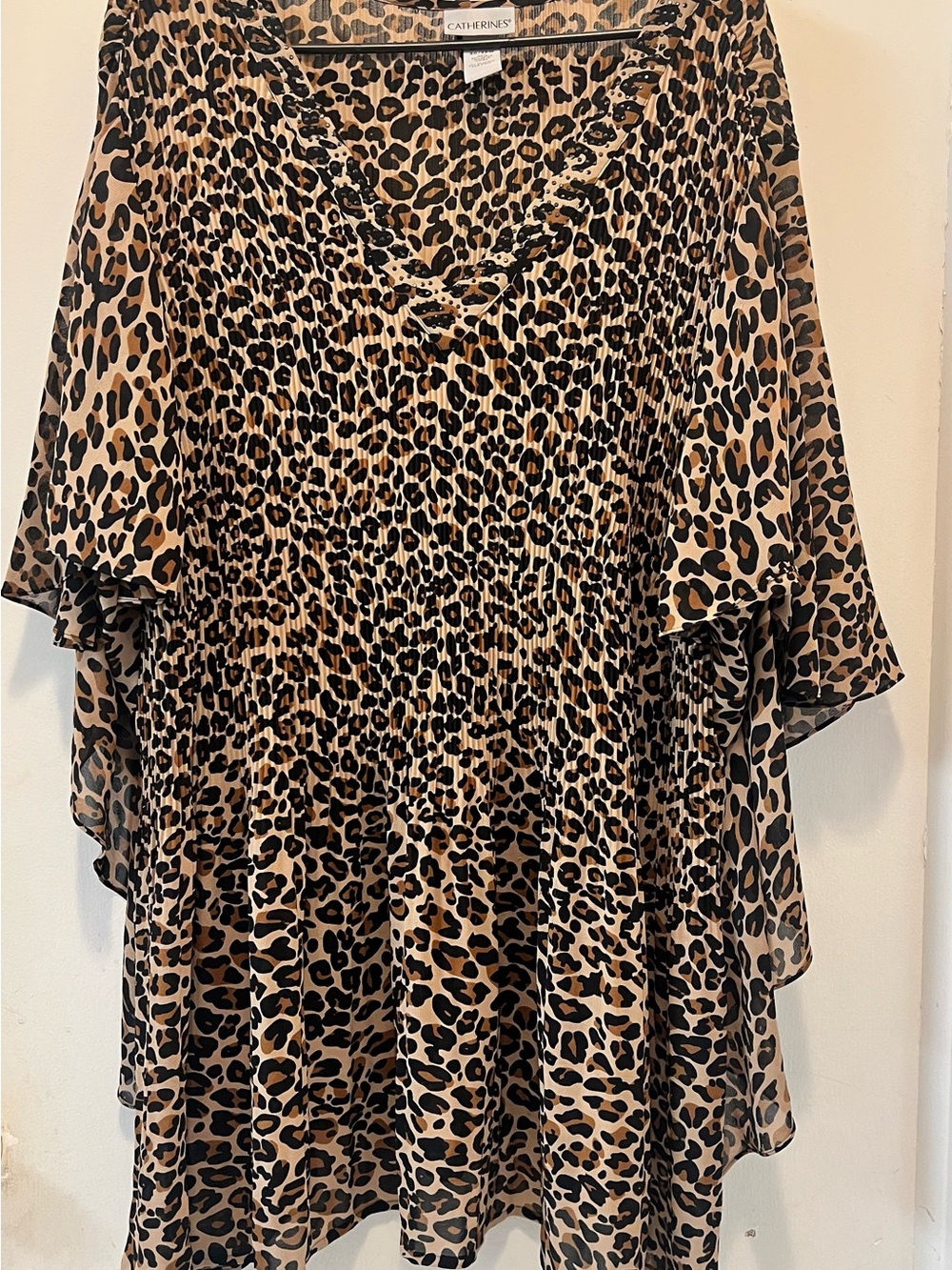 Catherines Leopard Print V-Neck Blouse in Tan and Black